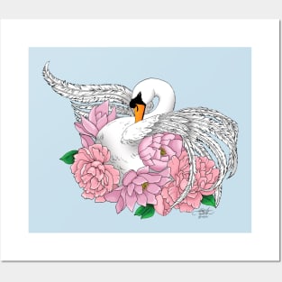 Swan and Flowers Posters and Art